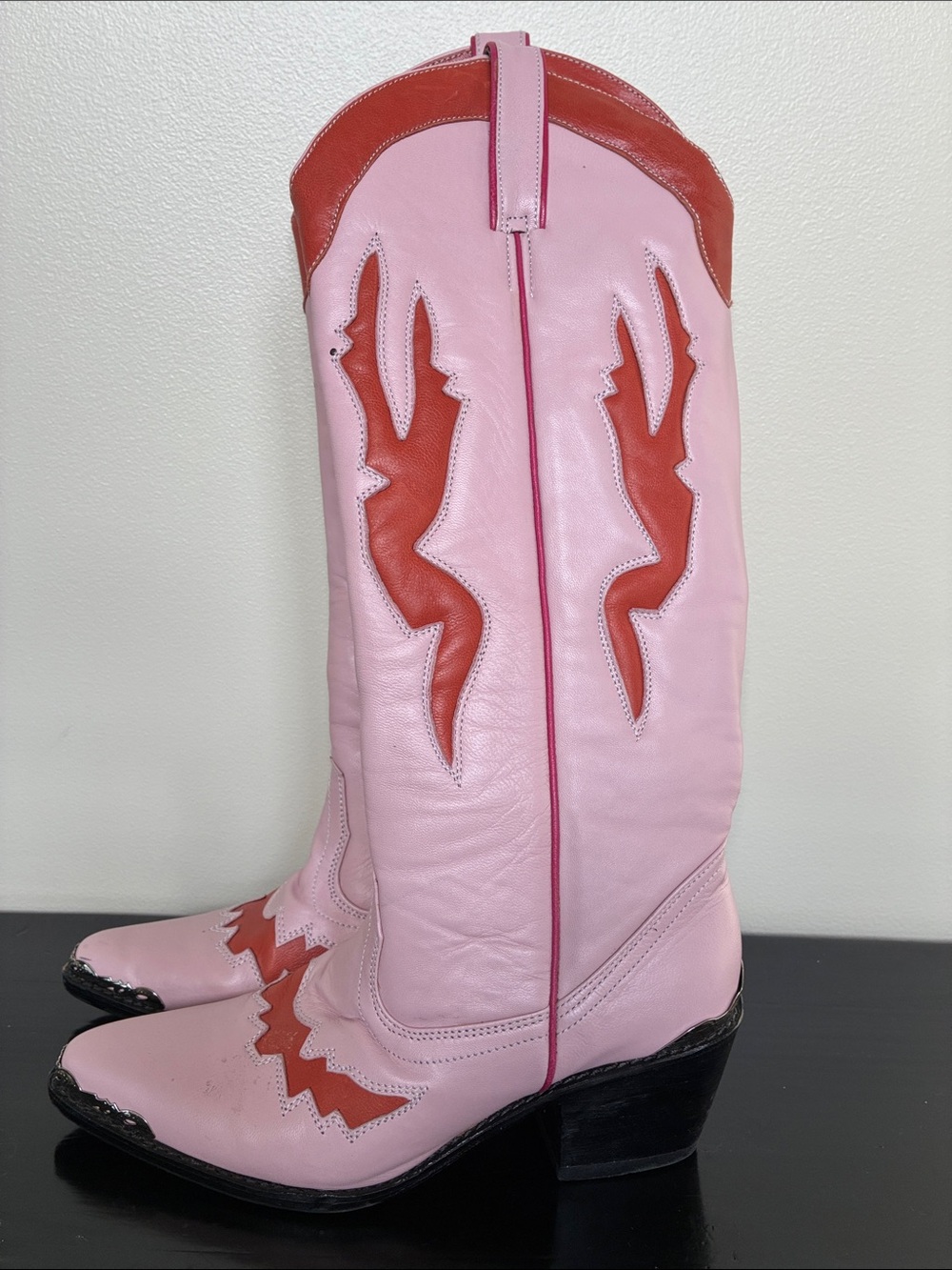 Women's Pink and Red Western Heeled Cowboy Boots: brand: wandering coyote